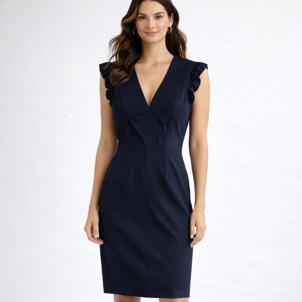 Rebecca Taylor Navy Ruffle Sleeve Sheath Dress Size 6